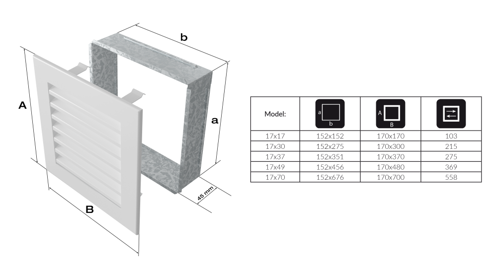 Grila de convectie semineu FRESH alb 17/17